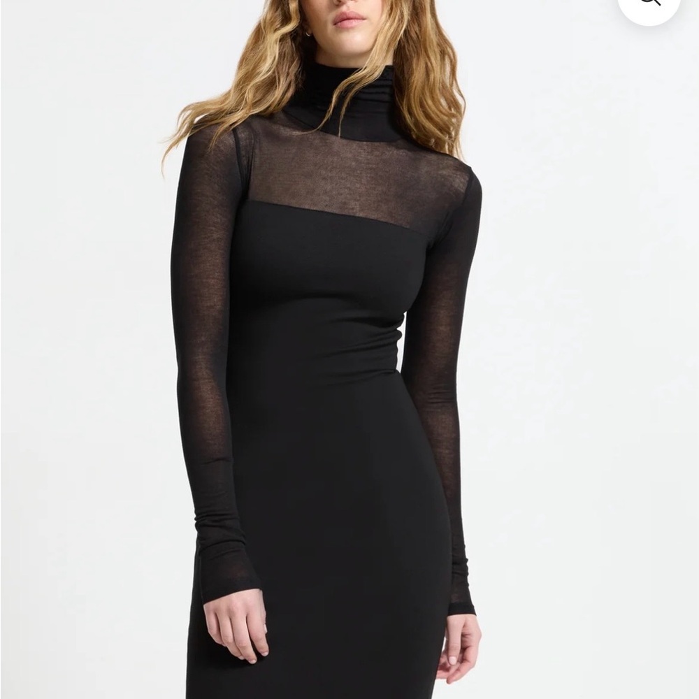 Chic Black Long Sleeve Dress with Sheer Accents